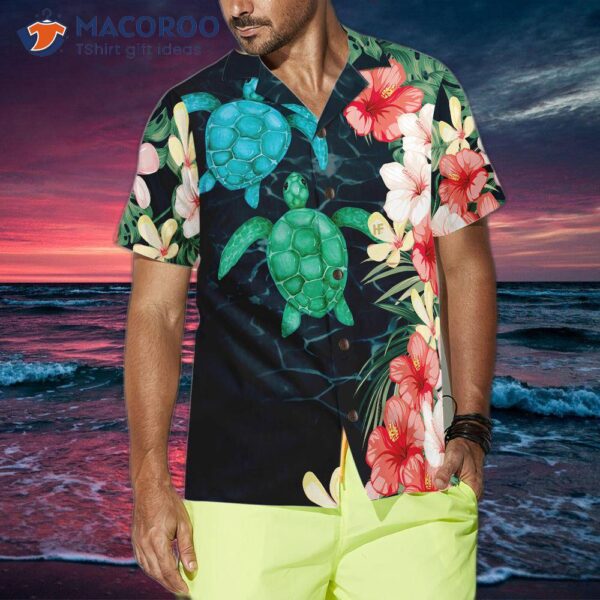 Tropical Sea Turtle And Flower Hawaiian Shirt