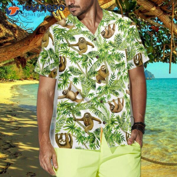 Tropical Sloth Seamless Pattern Hawaiian Shirt