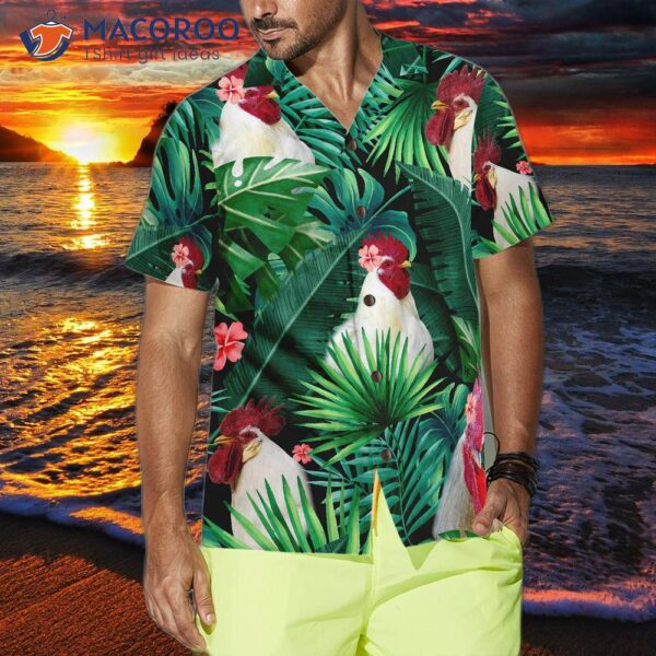 Tropical White Rooster Hawaiian Shirt