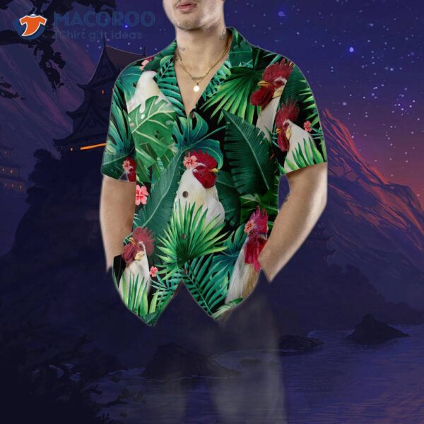 Tropical White Rooster Hawaiian Shirt