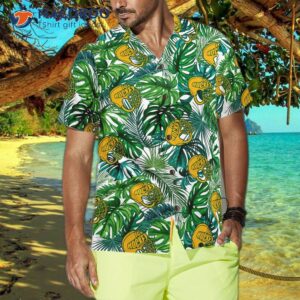 tropical yellow hockey helmet and hawaiian shirt 3