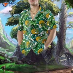 tropical yellow hockey helmet and hawaiian shirt 4