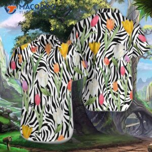 tulip zebra watercolor painting art hawaiian shirt 0