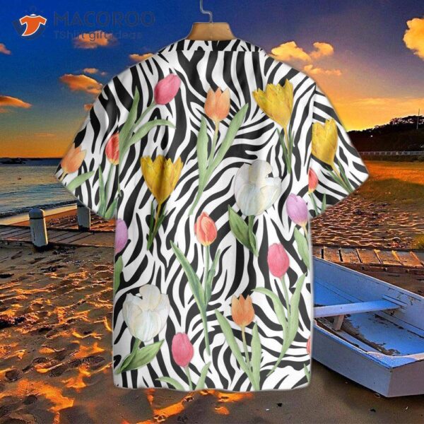 Tulip-zebra Watercolor Painting Art Hawaiian Shirt