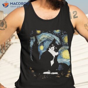 tuxedo cat starry night van gogh cat art mom dad shirt tank top 3