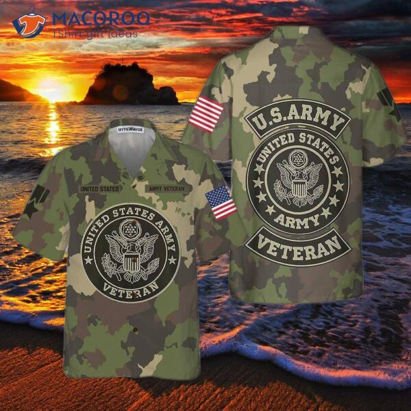 “u.s. Army Veteran Hawaiian Shirt, Green Camouflage Shirt”