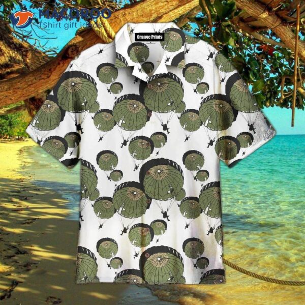 Umbrella Army Parachute Veterans’ White And Green Hawaiian Shirts