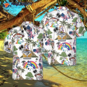 unicorn american flag hawaiian shirt 0