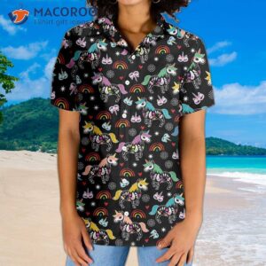 Unicorn Top Peach Day Of The Dead Hawaiian Shirt, Unique Gift