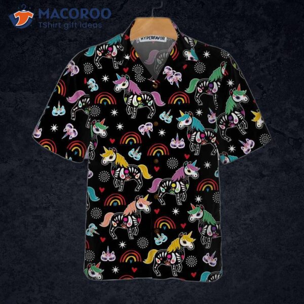 Unicorn Top Peach Day Of The Dead Hawaiian Shirt, Unique Gift