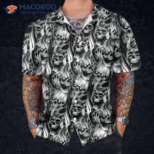 unique skull day of the dead hawaiian shirt black and white mexican best gift for 4