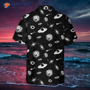 Unisex Seamless Pattern Hawaiian Shirt, Space-themed Planet Button-up Shirt For Adults