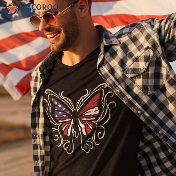 Us American Flag Butterfly Vintage 4th Of July Patriotic Shirt