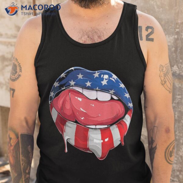 Usa Flag Dripping Lips 4th Of July Patriotic American Shirt