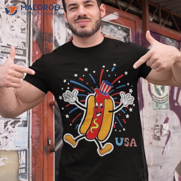 Usa Patriotic Hotdog With Fireworks Summer 4th Of July Shirt