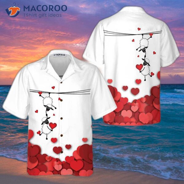 Valentine’s Sheep With Red Hearts Hawaiian Shirt, Day Shirt For Couples, Gift Ideas