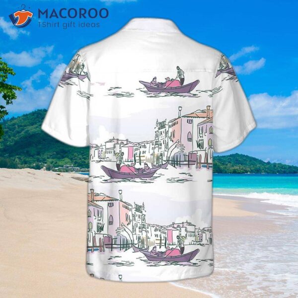 Venice Boat Hawaiian Shirt, Short-sleeved Sailboat Unique Nautical Shirt