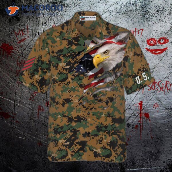 Veteran Proud Us Marine Camouflage Hawaiian Shirt