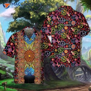 vibrant color hippie hawaiian shirt peace sign pattern unique gift 2