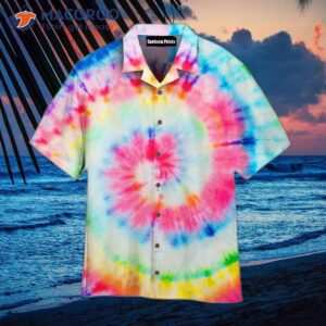 vibrant spiral tie dye hippie hawaiian shirts 0