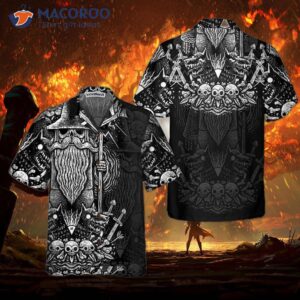 viking god odin hawaiian shirt black and white norse mythology shirt 2