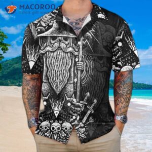 viking god odin hawaiian shirt black and white norse mythology shirt 4