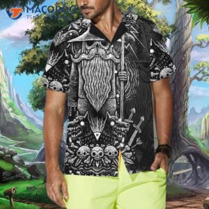 viking god odin hawaiian shirt black and white norse mythology shirt 5