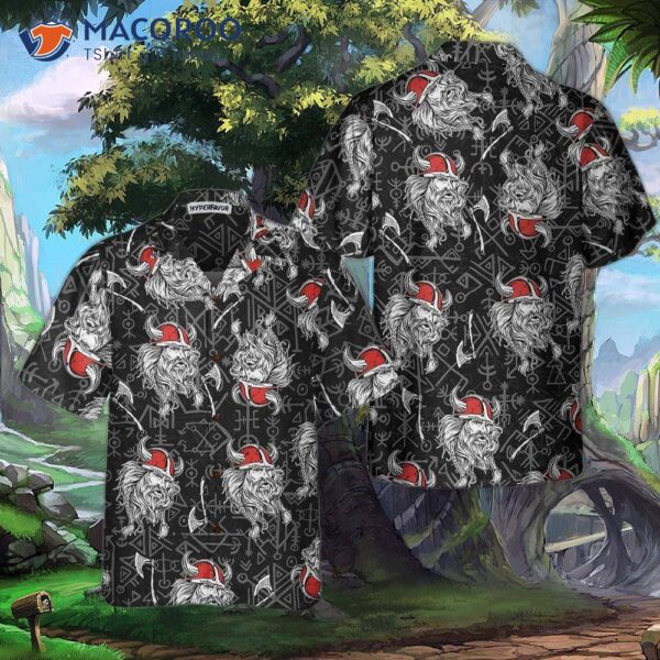 Viking Head Hawaiian Shirt With Seamless Pattern Of God Odin