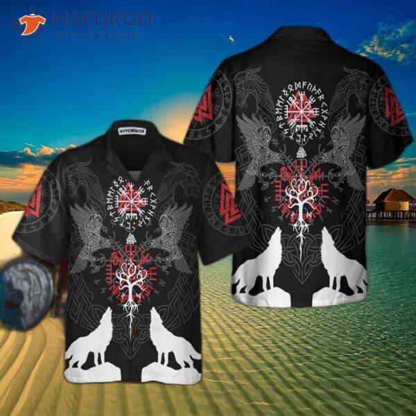 Viking Raven And Wolf Hawaiian Shirt, Short Sleeve Shirt