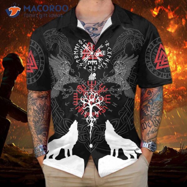 Viking Raven And Wolf Hawaiian Shirt, Short Sleeve Shirt