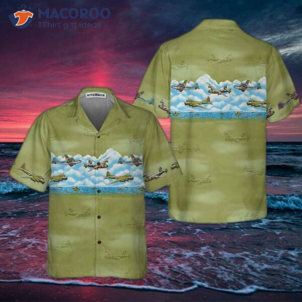 Vintage Aircraft Camo Pattern Hawaiian Shirt, Military Aviation Shirt For