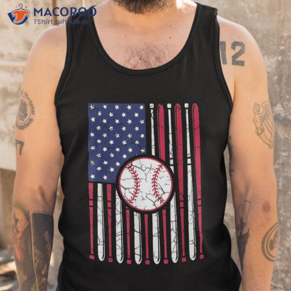 Vintage American Flag Baseball Boys Dad 4th July Shirt