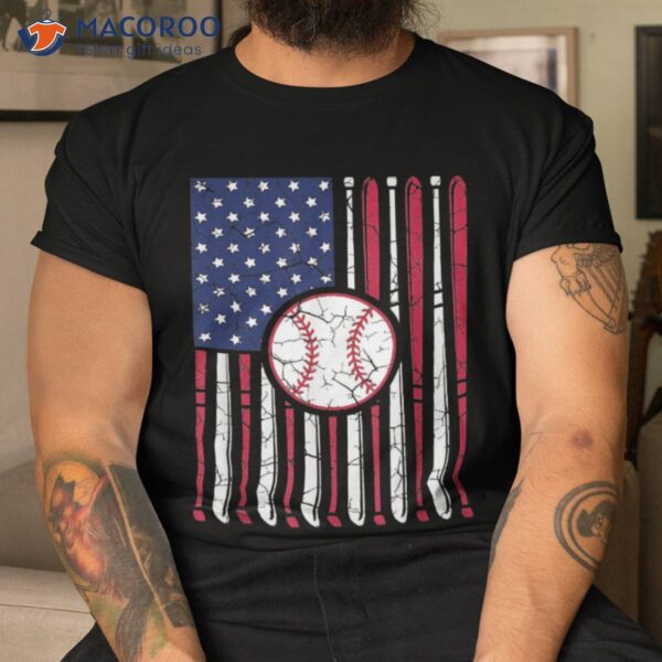 Vintage American Flag Baseball Boys Dad 4th July Shirt