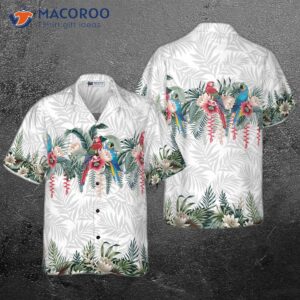 vintage botanical lotus and macaw parrot hawaiian shirt 0
