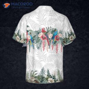 vintage botanical lotus and macaw parrot hawaiian shirt 1