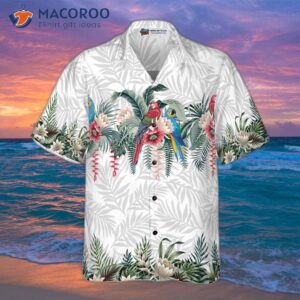 vintage botanical lotus and macaw parrot hawaiian shirt 3