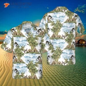 vintage island palm tree monkey hawaiian shirt 0
