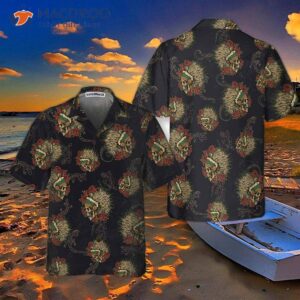 vintage native american skull with lizard hawaiian shirt wild west indian shirt 2