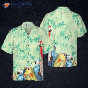 vintage parrot with coconut palm tree hawaiian shirt 0