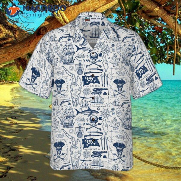 Vintage Pirate And Nautical Symbols Hawaiian Shirt