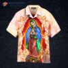 Virgin Of Guadalupe With Angels And Pink Rose Hawaiian Shirts