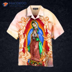 virgin of guadalupe with angels and pink rose hawaiian shirts 0