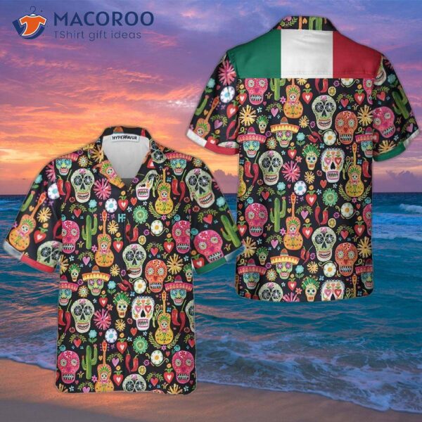 Viva Mexico Day Of The Dead Sugar Skull Hawaiian Shirt, Guitar, And Mexican Shirt: Gift