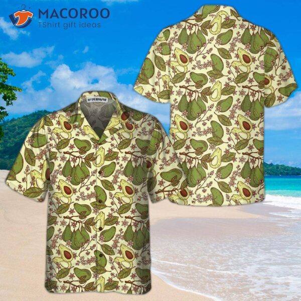 Watercolor Avocado Seamless Pattern Hawaiian Shirt, Funny Short-sleeve Print Shirt