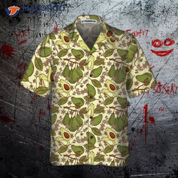 Watercolor Avocado Seamless Pattern Hawaiian Shirt, Funny Short-sleeve Print Shirt