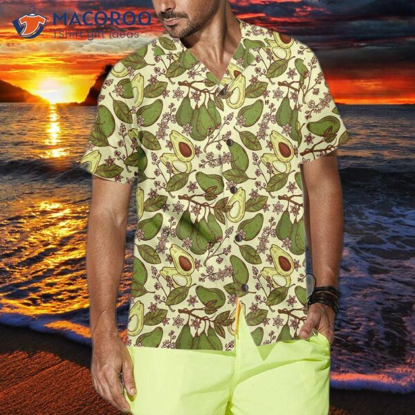 Watercolor Avocado Seamless Pattern Hawaiian Shirt, Funny Short-sleeve Print Shirt