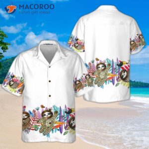 watercolor cute sloth and tropical plant hawaiian shirt funny shirt for adults sloth themed gift idea 0