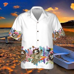 watercolor cute sloth and tropical plant hawaiian shirt funny shirt for adults sloth themed gift idea 2
