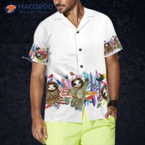watercolor cute sloth and tropical plant hawaiian shirt funny shirt for adults sloth themed gift idea 3