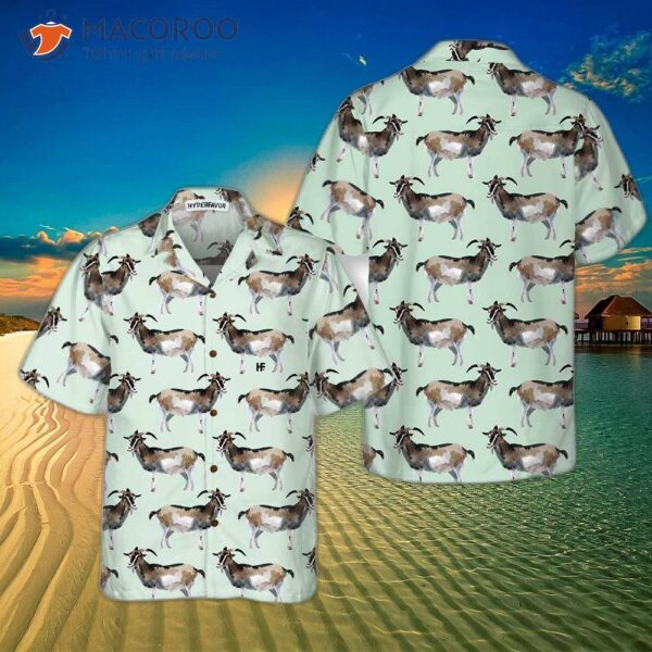 Watercolor Goat Pattern Hawaiian Shirt, Funny 3d Shirt For